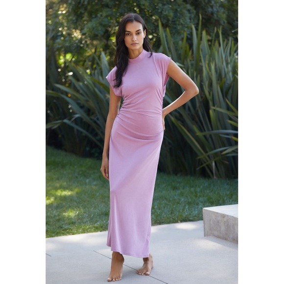 Anthropologie NEW Size M Turtleneck Ruched Midi Dress MAUVE Daily PRACTICE - Picture 2 of 15